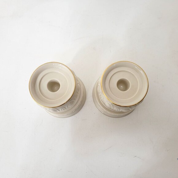 Vintage Lenox Ivory & Gold Ceramic Candle Holders - Set Of 2 - Picture 7 of 8